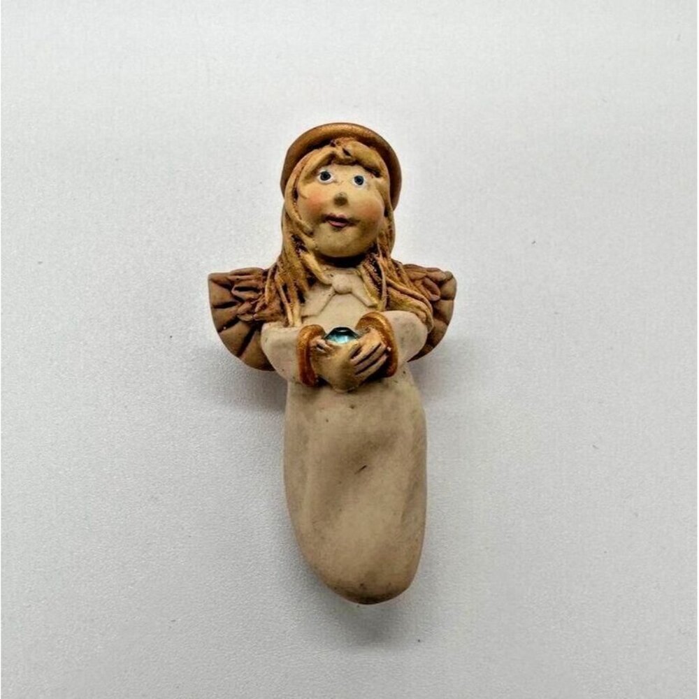 Vintage‎ March Birthstone Angel 2" Brooch Blue Rhinestone Resin Vintage 90s